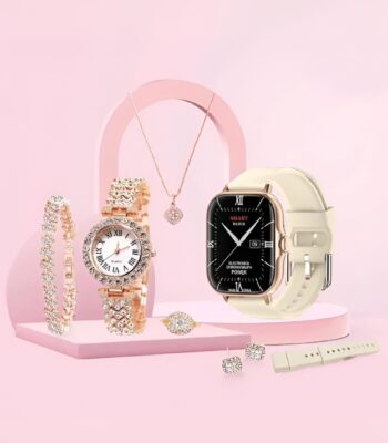 A58 Plus 7-in-1 Gold Women Smartwatch Jewelry Set
