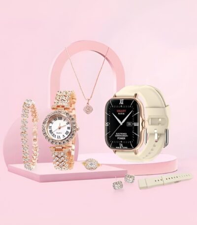 A58 Plus 7-in-1 Gold Women Smartwatch Jewelry Set