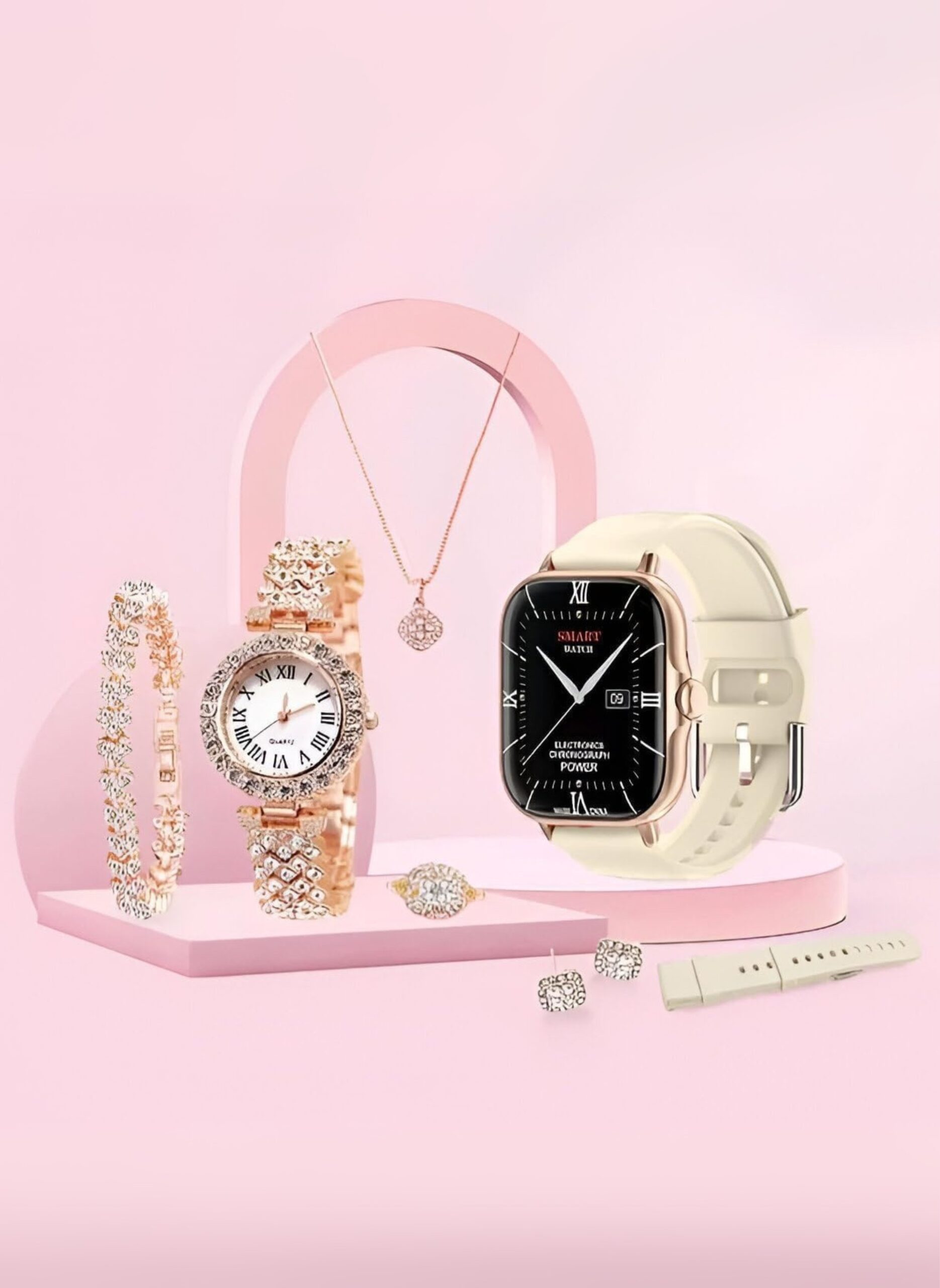 A58 Plus 7-in-1 Gold Women Smartwatch Jewelry Set A58 Plus 7-in-1 Gold Women Smartwatch Jewelry Set