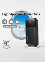 Levino Power Bank 20000mAh 22.5W Fast Charging, Flight Approved Lightweight Portable Powerbank with 4 Built-in Cables (USB, Type-C, Lightning, Mini USB), 2 USB + Type-C Port, Overheat Protection & Auto Charging Stop, Universal Fast Charger – Black