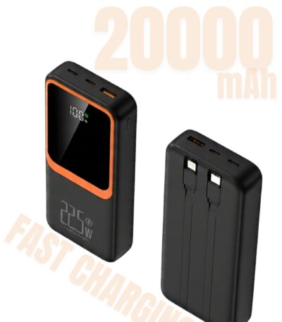 Portable Charger 20000mAh Power Bank with Built-in Cables, 22.5W Fast Charging, Slim Design, USB-C & LED Display, 5 Outputs & 3 Inputs, Travel Friendly Battery Pack for iPhone, Samsung, iPad & All Devices