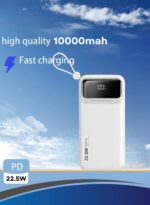 Levino 10000mAh Slim Power Bank with Pickup Handle – 22.5W Fast Charging, Smart Chip Overcharge Protection, Flight Approved, Built-in 4 Cables (USB, Type-C, Mini USB), 3 Ports, Compatible with iPhone 15/14/13, Samsung Galaxy S23/S22, Huawei P50/P40, Xiaomi, Oppo & More – White