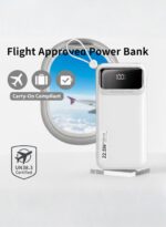 Levino 10000mAh Slim Power Bank with Pickup Handle – 22.5W Fast Charging, Smart Chip Overcharge Protection, Flight Approved, Built-in 4 Cables (USB, Type-C, Mini USB), 3 Ports, Compatible with iPhone 15/14/13, Samsung Galaxy S23/S22, Huawei P50/P40, Xiaomi, Oppo & More – White