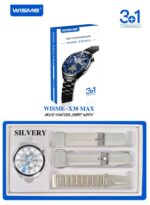 WISME X38 MAX Multi-Function Smart Watch With 3 Pair Straps and Charging Cable Designed for Gents Silver